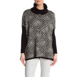 Joseph A Turtleneck Sweater Top M Solid Trim Black Ivory Oversized NWT B84